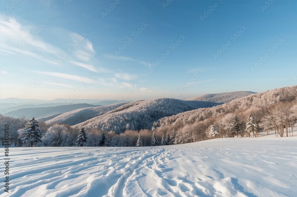 Fototapeta premium Snow-covered landscape in a scenic area