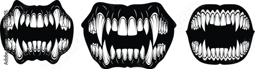 Fangs teeth jaws vector illustration set for halloween design