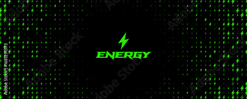 Lightning Background Glowing Pattern In Green Color for Charging Car Station, Electricity Tech Digital Forum Clean Energy Presentation. Bolt Modern Texture Halftone Gradient Backdrop. Vector Backdrop