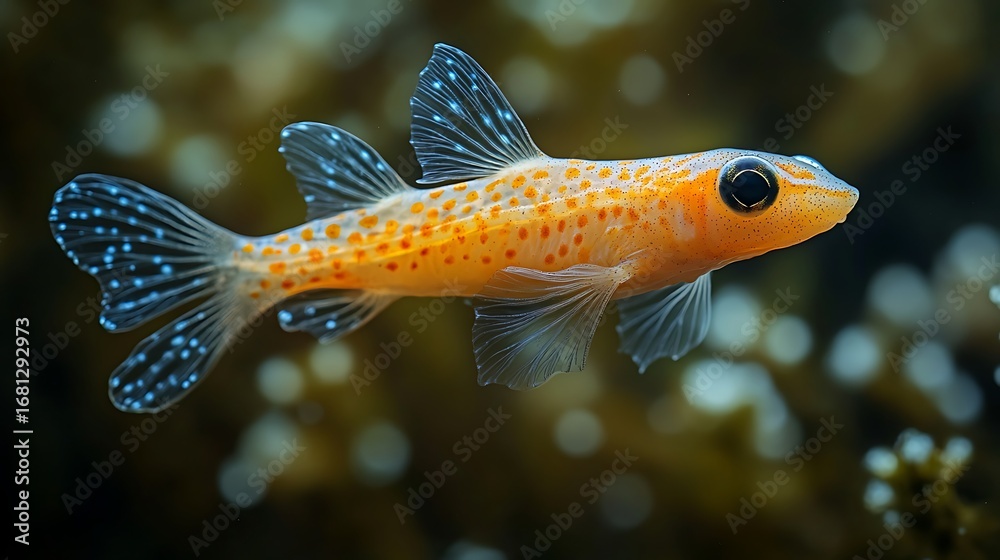 Obraz premium A vibrant and colorful photo of a delicate orange and blue spotted fish in its habitat