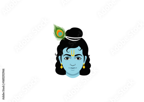 Krishna head icon with peacock feather and tilak