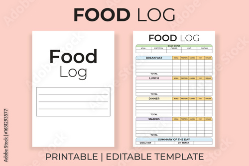 Food Log and Macro Tracker Editable and Printable Template