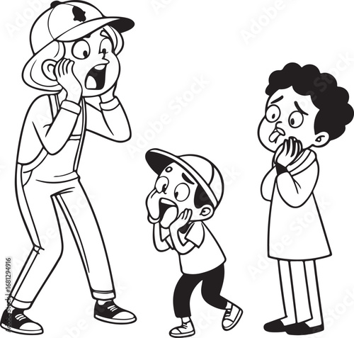 Vector artwork of a mother scolding her child while teaching discipline and guidance in a parenting moment
