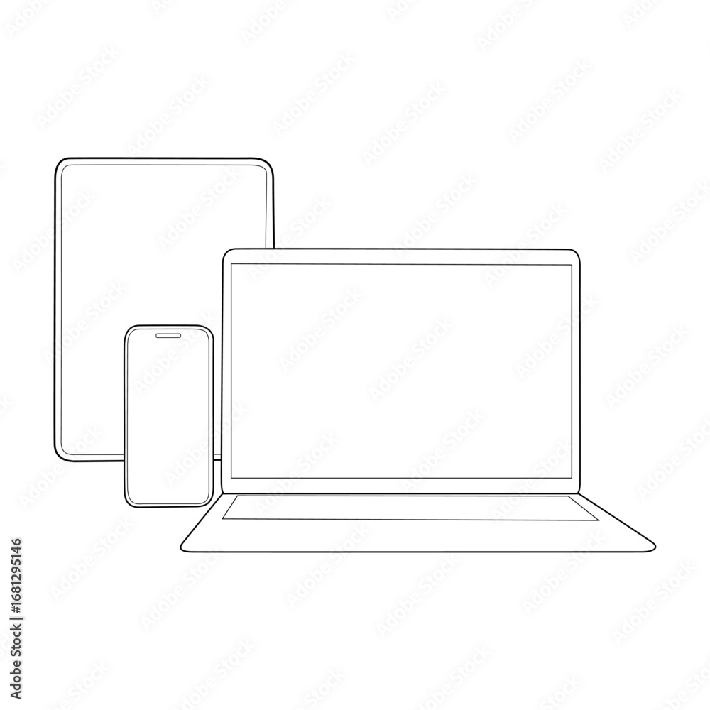 Fototapeta premium Multiple Devices line art vector design. Multiple Devices outline illustration design.