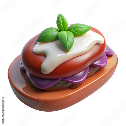 3D Rendered Italian Food with Tomato. Basil. and Cheese