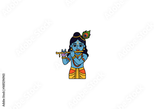 Krishna icon with long hair and peacock feather