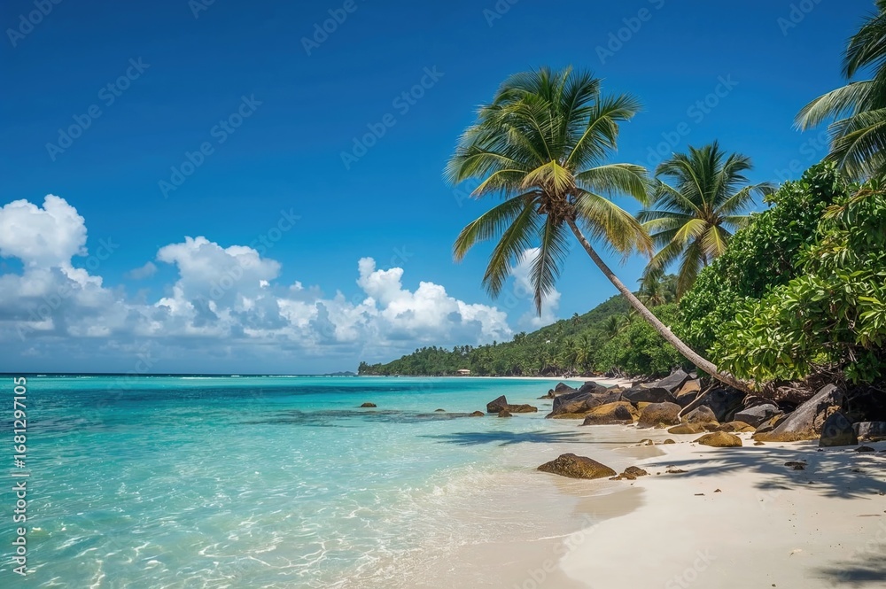 Obraz premium Serene seaside view of a peaceful island shore