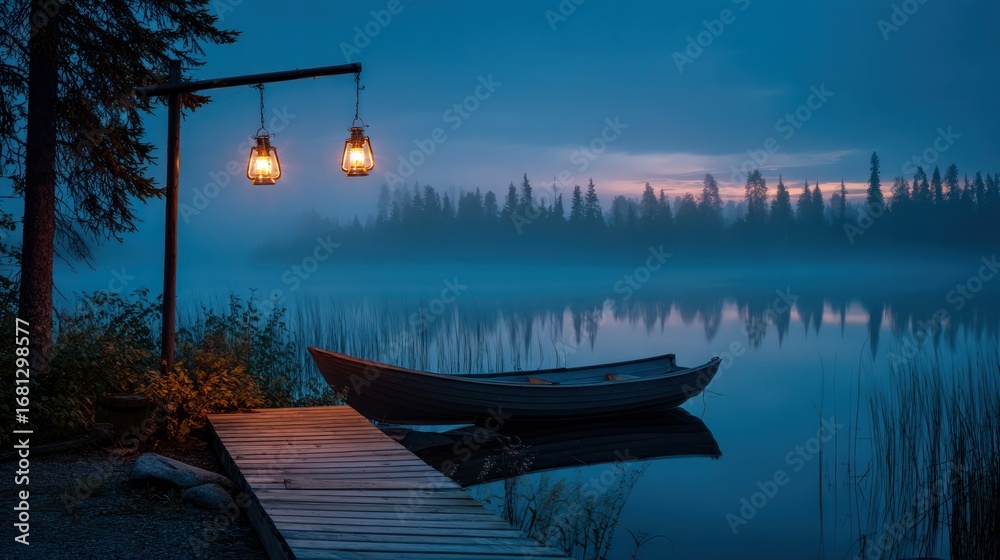 Fototapeta premium Peaceful lake scene at twilight