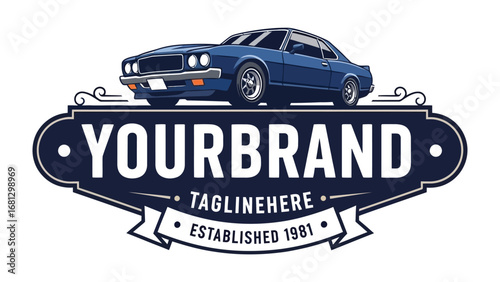 Classic Car in Logo: A vintage blue classic car is at the center of the logo, the emblem speaks of heritage, style, and timeless automotive design, while embracing a sense of automotive excellence.