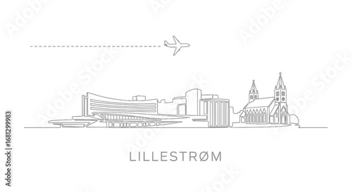 Lillestrom, Norway Minimalist Skyline with Airplane