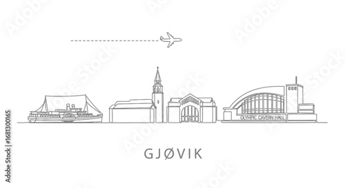 Gjovik, Norway Skyline Vector Illustration