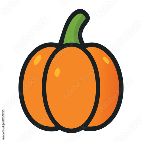 Orange pumpkin with a green stem suitable for fall decorations, halloween, harvest festivals, farm markets, autumnthemed designs, and seasonal marketing campaigns.