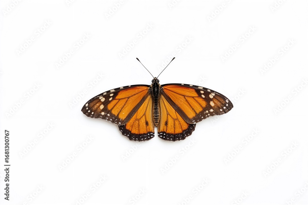 Fototapeta premium A beautiful monarch butterfly set against a plain white background