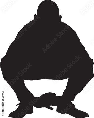 vector, silhouette of front view of a man squatting