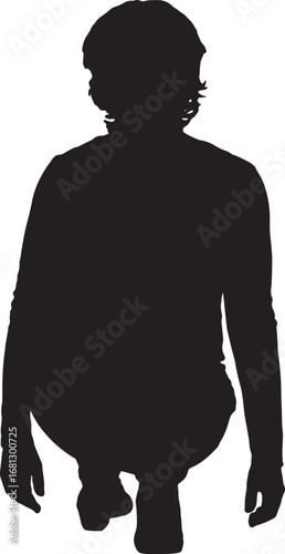 vector,silhouette of back view of a woman sitting squatting