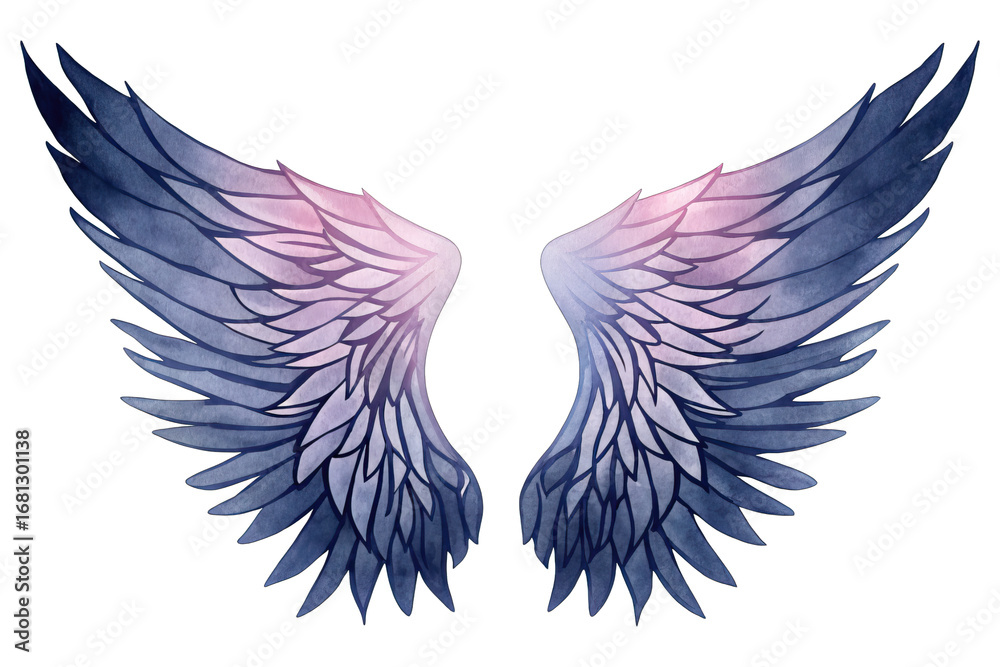 Obraz premium Beautiful watercolor texture of angel wings concept. A beautiful watercolor illustration of angel wings.
