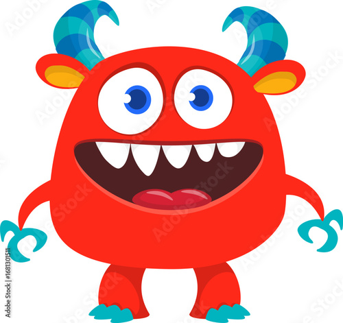 Cartoon funny monster character design with funny face expression. Halloween vector illustration 