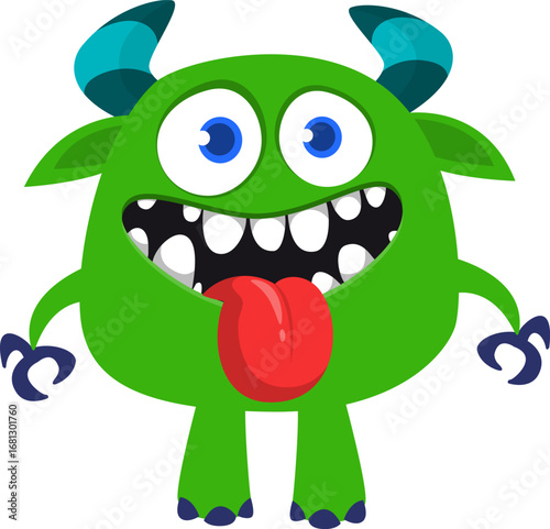 Cartoon funny monster character design with funny face expression. Halloween vector illustration 
