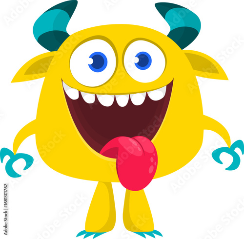 Cartoon funny monster character design with funny face expression. Halloween vector illustration 