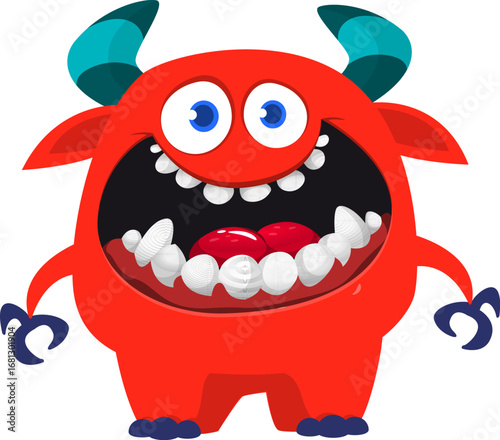 Cartoon funny monster character design with funny face expression. Halloween vector illustration 