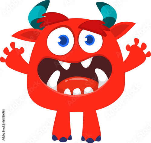 Cartoon funny monster character design with funny face expression. Halloween vector illustration 