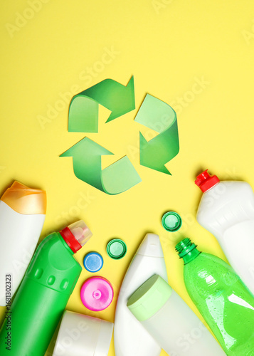 Wallpaper Mural garbage and recycling sign on a colored background top view.. Vertical photo format Torontodigital.ca