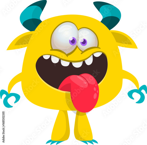 Cartoon funny monster character design with funny face expression. Halloween vector illustration 