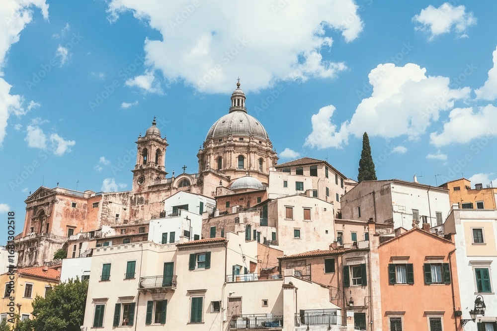 Obraz premium Exterior of a building in watercolor style by the sea