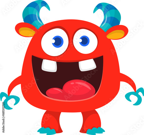 Cartoon funny monster character design with funny face expression. Halloween vector illustration 