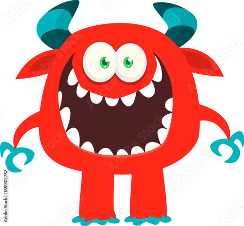 Cartoon funny monster character design with funny face expression. Halloween vector illustration 