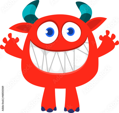 Cartoon funny monster character design with funny face expression. Halloween vector illustration 