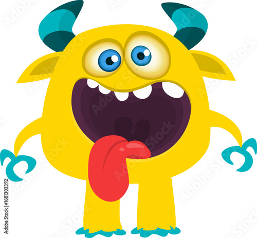 Cartoon funny monster character design with funny face expression. Halloween vector illustration 