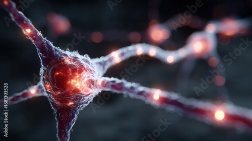 Glowing neuron network with magnesium crystals pulsing at synaptic junctions.