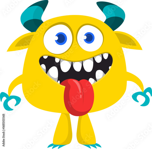 Cartoon funny monster character design with funny face expression. Halloween vector illustration 