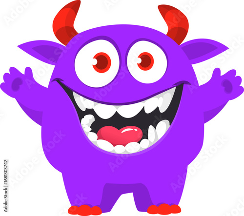 Cartoon funny monster character design with funny face expression. Halloween vector illustration 