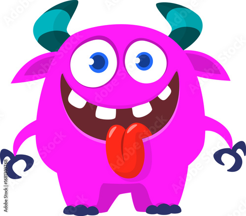 Cartoon funny monster character design with funny face expression. Halloween vector illustration 