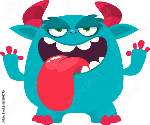Cartoon funny monster character design with funny face expression. Halloween vector illustration 