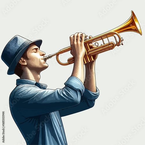 vector illustration of a person blowing a trumpet