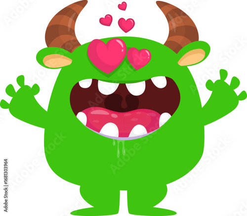 Cartoon funny monster character design with funny face expression. Halloween vector illustration 