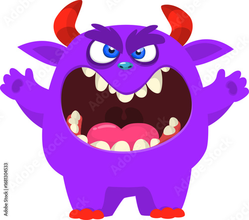Cartoon funny monster character design with funny face expression. Halloween vector illustration 