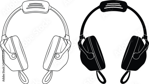 Noise cancelling headphones vector illustration black and white
