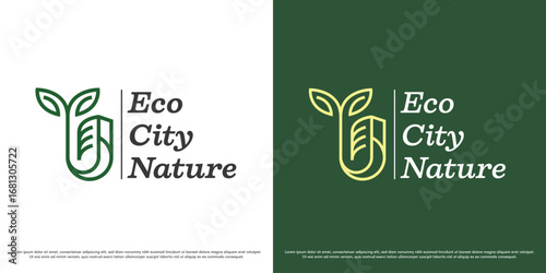 Green city logo design vector illustration. Park outdoor building silhouette. Environmental architecture icon symbol.