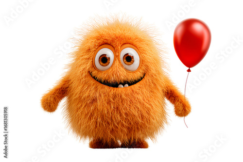 Funny Fluffy Orange Monster Holding Balloon