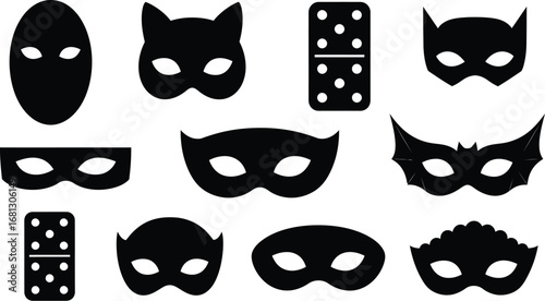 Find black masks and dominoes for halloween party decoration