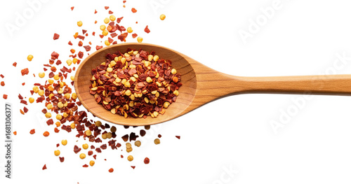 Spicy Red Pepper Flakes in Wooden Spoon