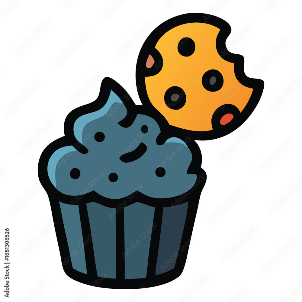 custom made wallpaper toronto digitalBlue cupcake with a bitten cookie decoration. Ideal for bakery menus, food blogs, birthday invitations, dessert packaging, and social media posts.