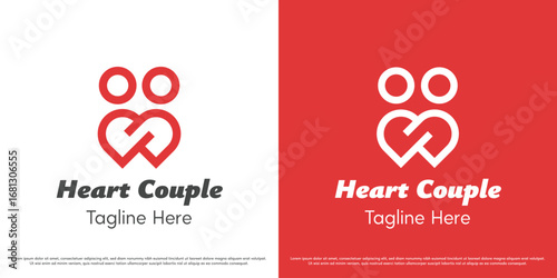 Couple logo design vector illustration. Silhouette of people with hearts in love. Simple minimal icon symbol of a bond of togetherness.
