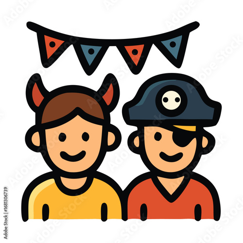 Wallpaper Mural Two children in costumes with flag banner, perfect for halloweenthemed designs, invitations, or event promotions for kids. Great for halloween event flyers and posters. Torontodigital.ca