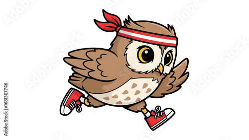 Athletic Owl: A determined owl in sporty attire takes a swift stride, exuding confidence and energy as it embarks on a running adventure.