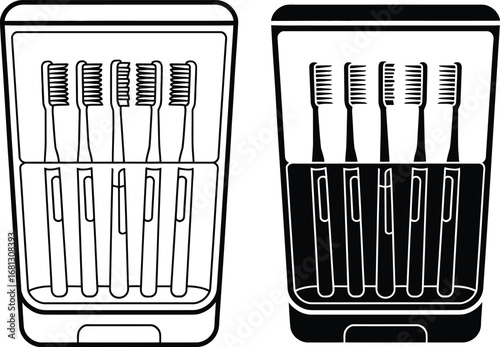 Two toothbrush holders with toothbrushes inside one light and one dark
